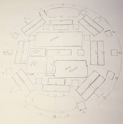 Instagram post from October 4, 2019, showing the unbalance board's internal layout sketch.