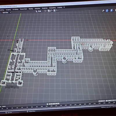 Instagram post from December 29, 2020, showing a building wing layout in Blender.