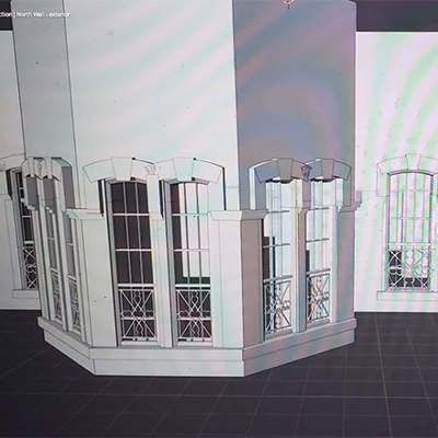 Instagram post from January 29, 2021, showing a more defined part of the building in Blender.
